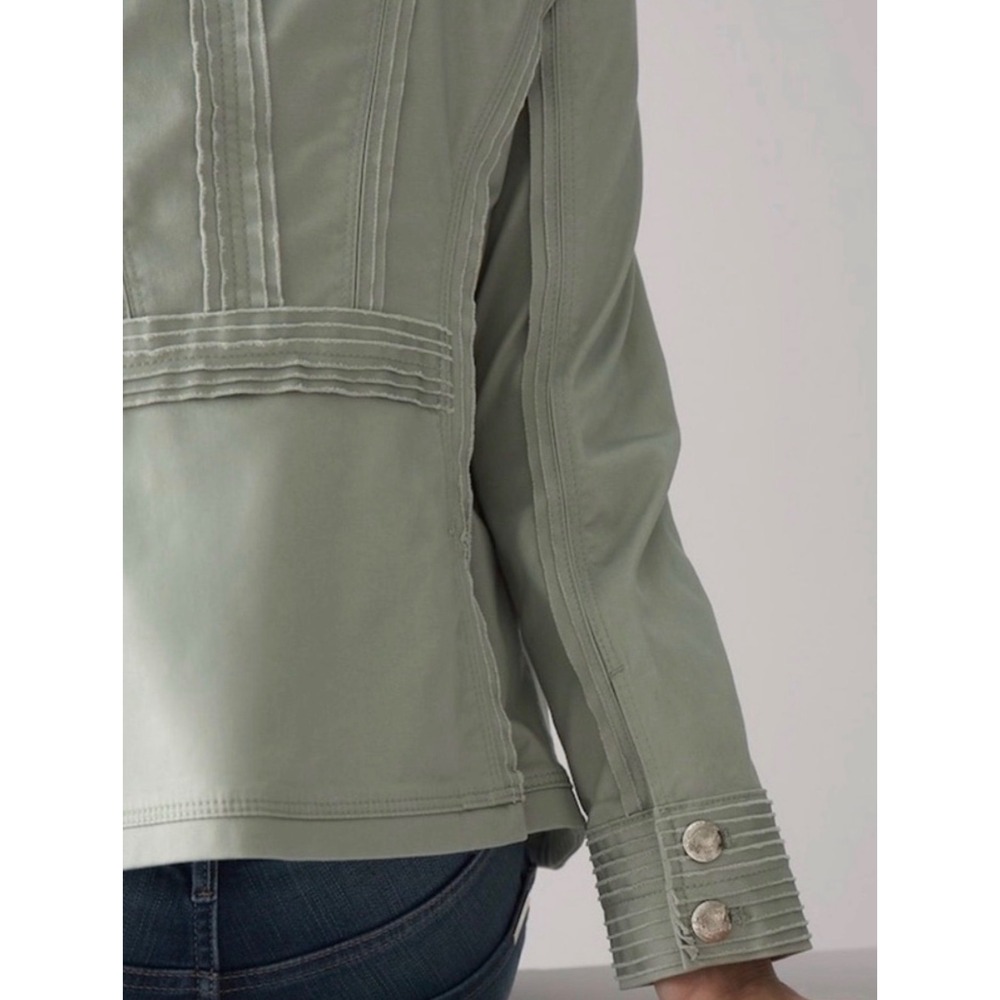 White House Black Market Pale Green Pleated Zip Up Jacket Size 14 - Picture 3 of 5